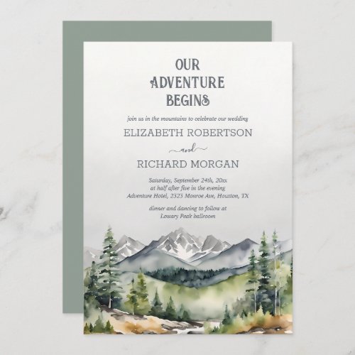 Rustic Mountains Adventure Begins Wedding Invitation