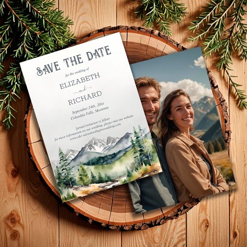 Rustic Mountains Adventure Begins Wedding Photo Save The Date