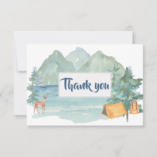 Rustic Mountains Adventure Couples Baby Shower Thank You Card (Front)