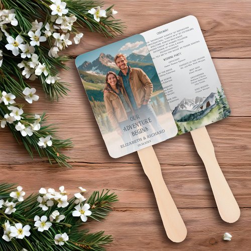 Rustic Mountains Adventure Photo Wedding Program  Hand Fan