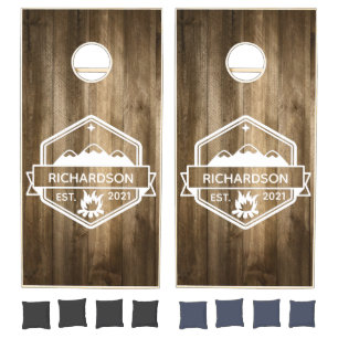 Rustic Mountains and Campfire Family Camping Cornhole Set