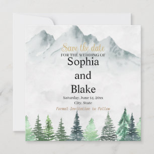 Rustic Mountains and Forest Watercolor Wedding Sav Save The Date
