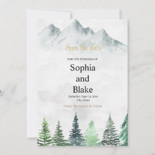 Rustic Mountains and Forest Watercolor Wedding Save The Date