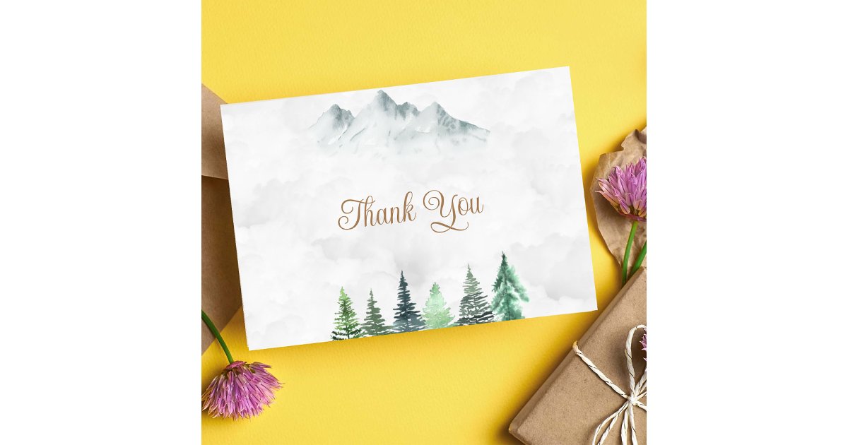 Rustic Mountains and Forest Watercolor Wedding Thank You Card | Zazzle