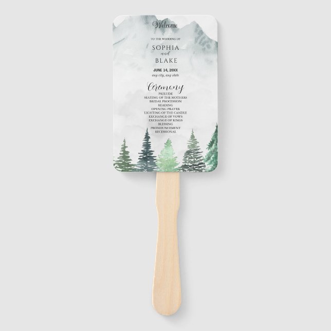 Rustic Mountains and Forest Wedding Program Fan (Front)