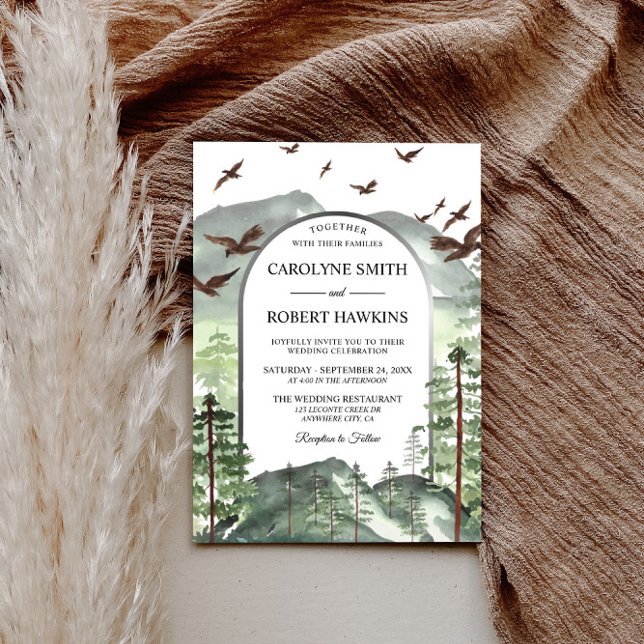 Rustic Mountains and Pine Tree Forest Wedding Invitation (Creator Uploaded)