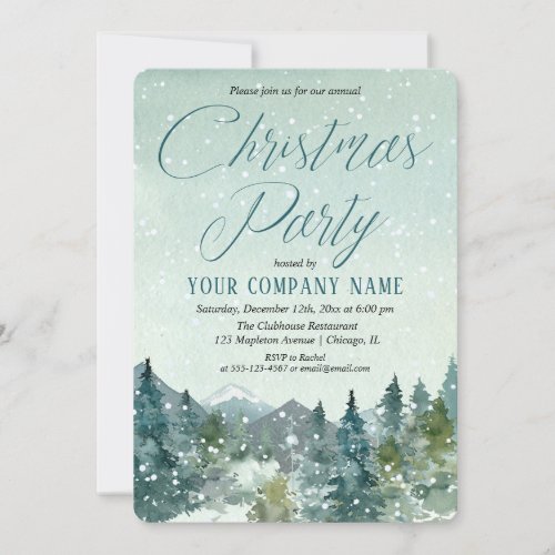 Rustic mountains and snow company Christmas party Invitation