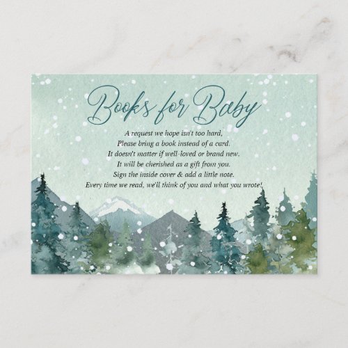 Rustic mountains and snow winter books for baby en enclosure card