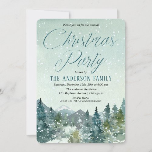 Rustic mountains and snow woodland Christmas party Invitation