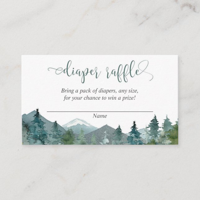 Rustic mountains baby shower diaper raffle cards (Front)
