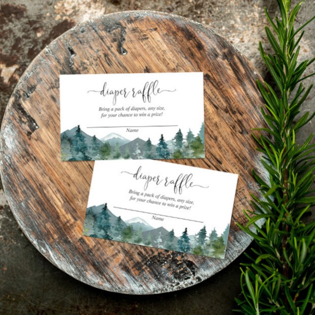 Rustic mountains baby shower diaper raffle cards (Creator Uploaded)