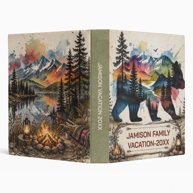 Rustic Mountains Bear Family Vacation 3 Ring Binder (Background)