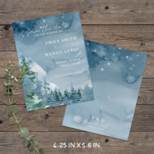 Rustic Mountains Blue Budget Save the Date Card