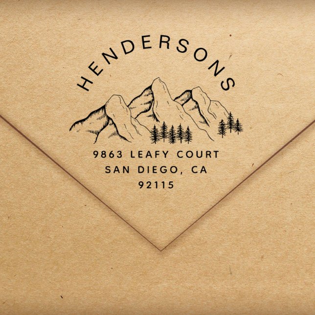 Rustic Mountains Custom Name Return Address Rubber Stamp (Creator Uploaded)