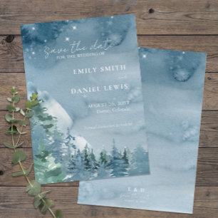 Rustic Mountains Dark Dusty Blue Watercolor Save The Date