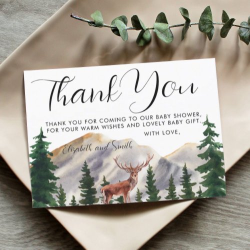Rustic Mountains Deer Baby Shower Thank You