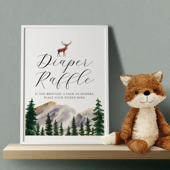 Rustic Raffle Sign Rustic Mountains Deer Diaper Raffle Sign | Zazzle