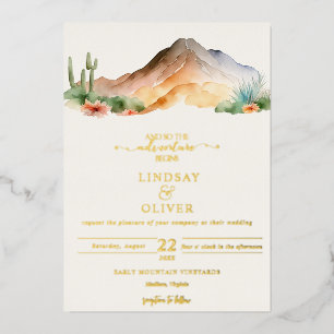 Rustic Mountains   Desert Wedding Foil Invitation