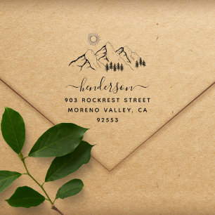 Rustic Mountains Family Return Address Rubber Stamp