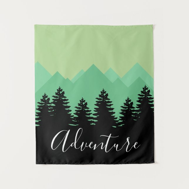 Rustic Mountains & Forest Adventure Tapestry (Front)
