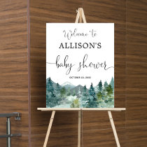 Rustic mountains forest baby shower welcome sign