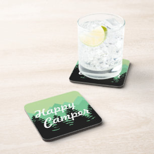 Rustic Mountains & Forest Happy Camper Beverage Coaster