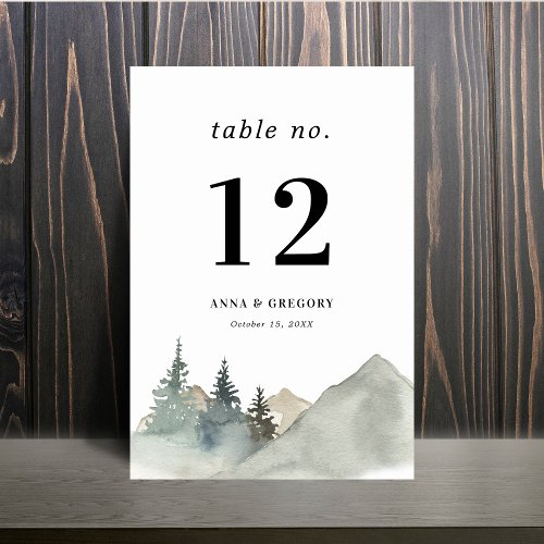 Rustic Mountains Forest Landscape Nature Wedding Table Number