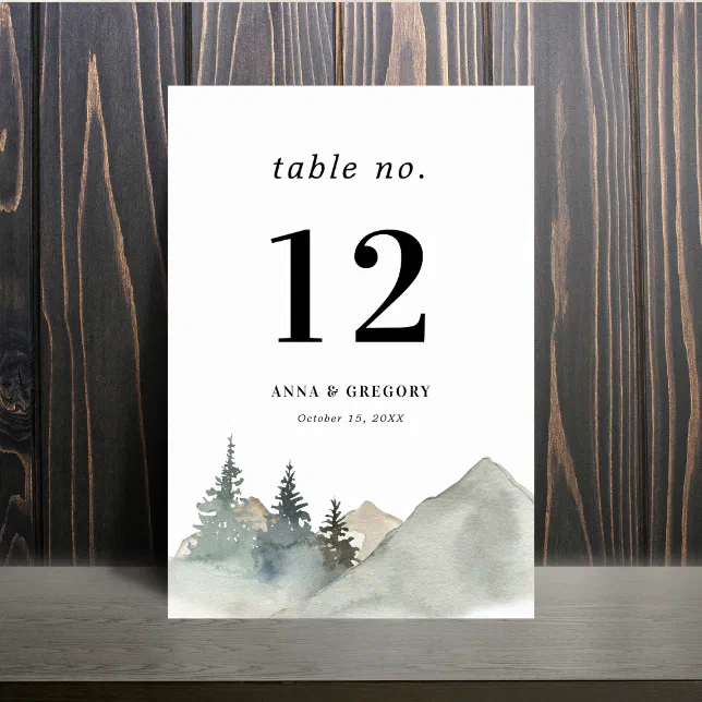 Rustic Mountains Forest Landscape Nature Wedding Table Number | Zazzle