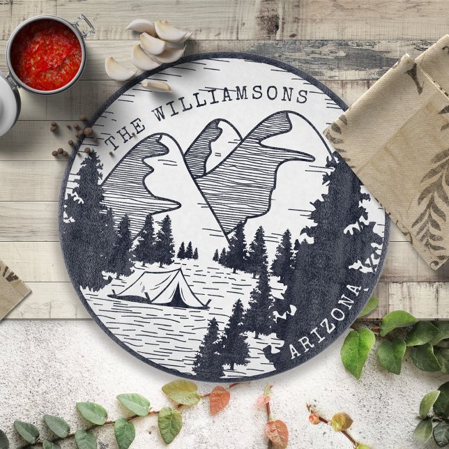 Rustic Mountains & Forest Navy Blue Personalized Cutting Board (Creator Uploaded)