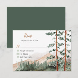 Rustic Mountains Forest Pine Spruce Trees Wedding RSVP Card