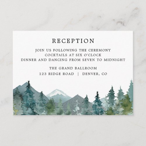 Rustic mountains forest trees reception enclosure card