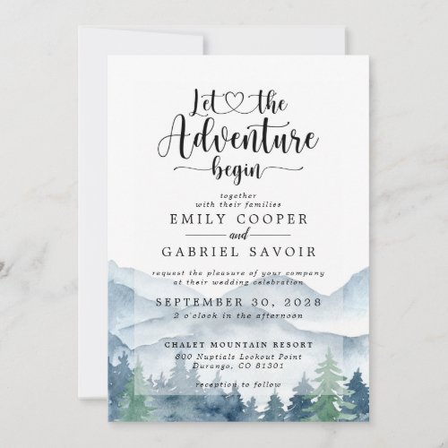 Rustic Mountains Forest Watercolor  Invitation