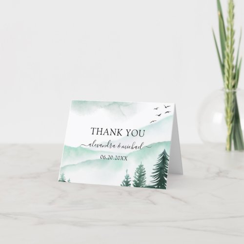 Rustic Mountains Forest Watercolor Modern Thank You Card