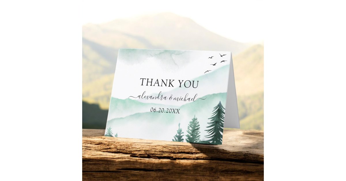 Rustic Mountains Forest Watercolor Modern Thank You Card | Zazzle