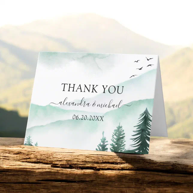 Rustic Mountains Forest Watercolor Modern Thank You Card | Zazzle