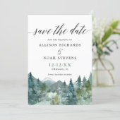 Rustic mountains forest watercolor Save the Date Invitation (Standing Front)