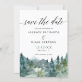 Rustic mountains forest watercolor Save the Date Invitation (Front)