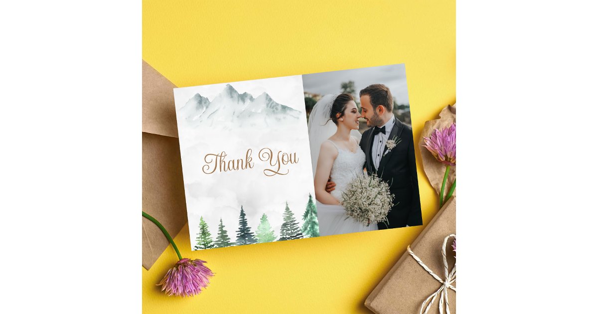 Rustic Mountains & Forest Watercolor Thank You Card | Zazzle