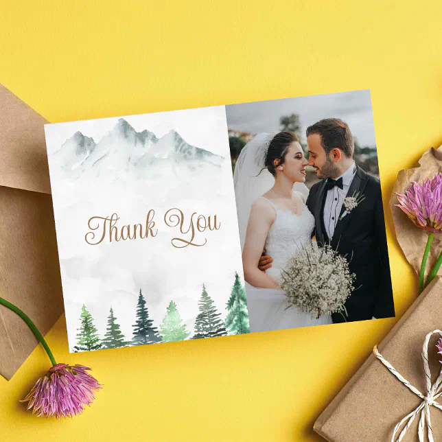 Rustic Mountains & Forest Watercolor Thank You Card | Zazzle