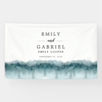 Rustic Mountains Forest Watercolor Wedding Banner