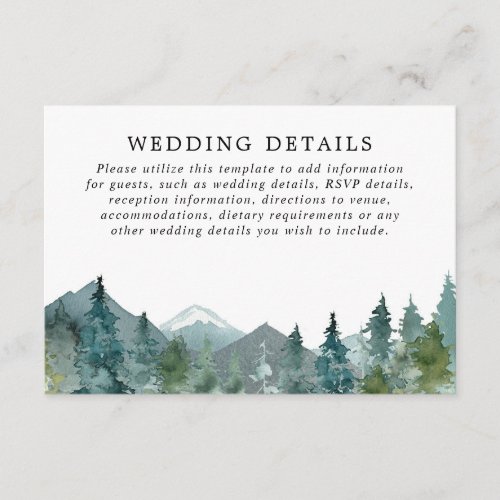 Rustic mountains forest watercolor wedding details enclosure card
