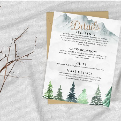 Rustic Mountains  Forest Watercolor Wedding Enclosure Card