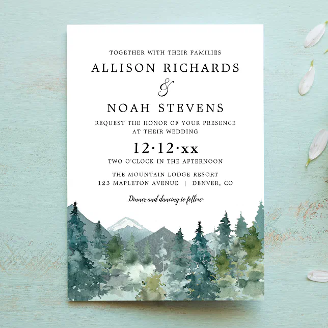 Rustic mountains forest watercolor wedding invitation | Zazzle