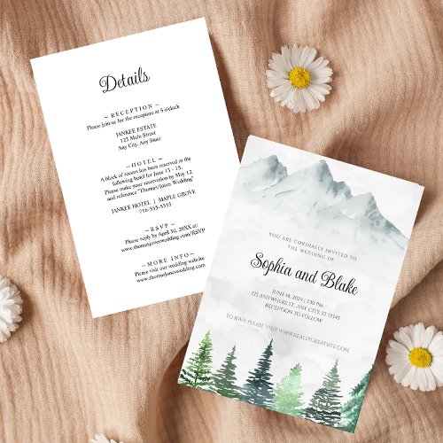 Rustic Mountains  Forest Watercolor Wedding  Invitation