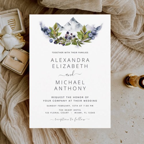 Rustic Mountains Forest Watercolor Wedding Invitation