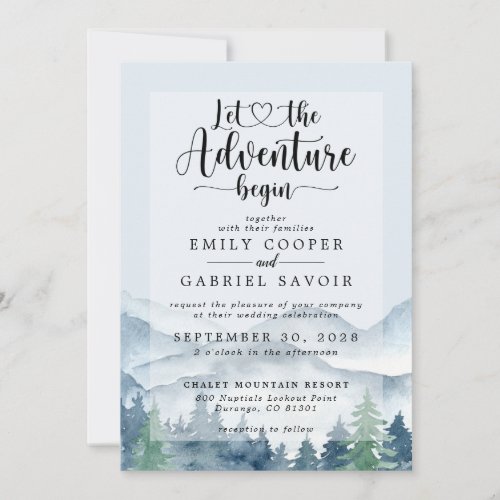 Rustic Mountains Forest Watercolor Wedding   Invitation