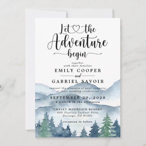 Rustic Mountains Forest Watercolor Wedding  Invitation