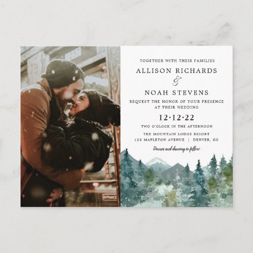 Rustic mountains forest wedding postcard photo