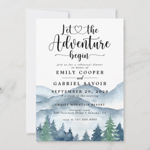 Rustic Mountains Forest Wedding Rehearsal Dinner Invitation