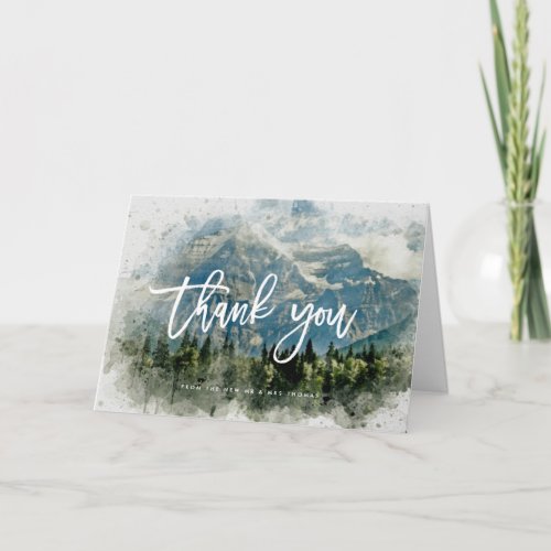 rustic mountains forest wedding thank you card